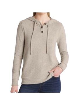 NWT Pink Clover Women’s Scota Hooded Knit Pullover Buttery Soft Gray/ Beige, 1X